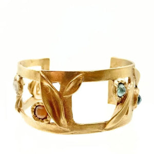 Bronze Floral Gemstone Cuff Bracelet