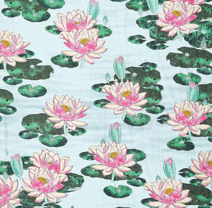 Water Lily Print Mint Kimono, Long