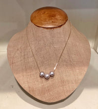 Load image into Gallery viewer, Cristina V Floating Triple Pearl Necklace (Grey Pearl, White Pearl, Mauve Pearl)

