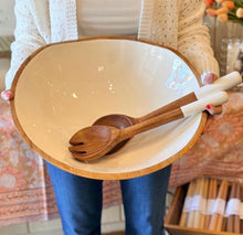Load image into Gallery viewer, Large Montauk Mango Wood Enamel Bowl + Servers
