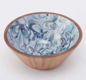 Wooden Serving Bowl, Pewter Shells