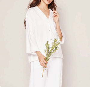 Olivia Wide Leg Pima Pajama Set, White