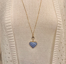 Load image into Gallery viewer, Cristina V Blue Lace Agate Heart Charm on Adjustable Clip Chain
