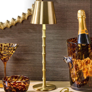 Cordless Bamboo Table Lamp,  Gold or White