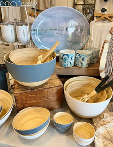 Bamboo Large Mixing Bowl (White, Blue)