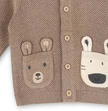 Load image into Gallery viewer, Animal Pocket Button Cardigan Baby Sweater, Cocoa Heather
