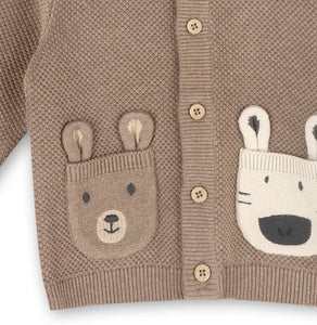 Animal Pocket Button Cardigan Baby Sweater, Cocoa Heather