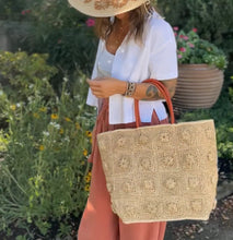 Load image into Gallery viewer, Flower Power Crochet Straw Basket Bag
