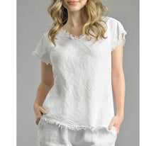 Load image into Gallery viewer, Linen Fringe Edge Tee (White, Denim, Beige)
