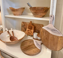 Load image into Gallery viewer, Montauk Mango Wood Enamel Bowl + Servers (Taupe, White)
