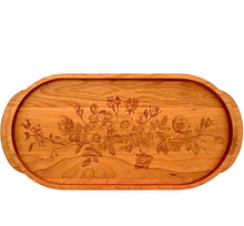 Load image into Gallery viewer, Cherry Wood Oval Serving Tray, Wild Roses
