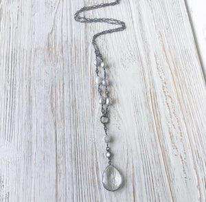Long Crystal Teardrop Necklace