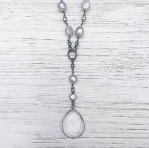 Long Crystal Teardrop Necklace