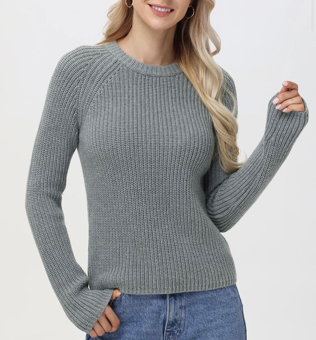 Jane Crewneck Sweater, Smoke Grey