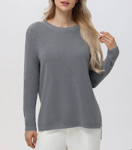 Emma Crewneck Shaker Sweater, Smoke Grey