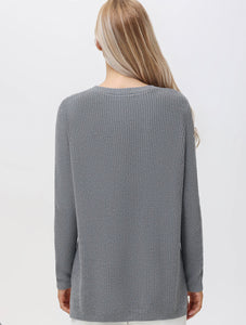 Emma Crewneck Shaker Sweater, Smoke Grey