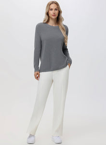 Emma Crewneck Shaker Sweater, Smoke Grey