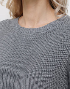 Emma Crewneck Shaker Sweater, Smoke Grey