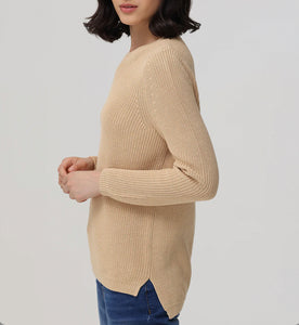 Emma Crewneck Shaker Sweater, Wheat