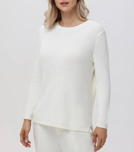 Emma Crewneck Shaker Sweater, Chalk