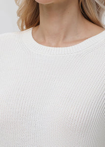 Emma Crewneck Shaker Sweater, Chalk