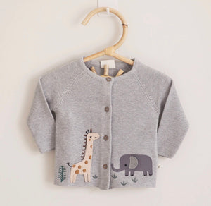 Organic Cotton Animal Safari Cardigan, Heather Grey