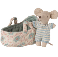 Load image into Gallery viewer, Maileg Baby Mouse in Carry Cot, Blue
