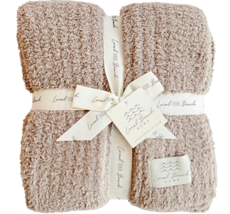 Local Beach Solid Ribbed Luxe Cozy Throw Blanket, Taupe