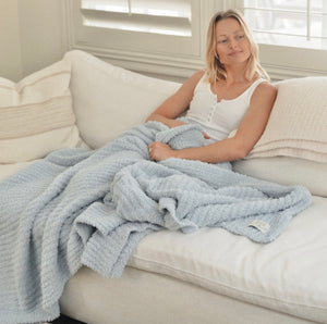 Local Beach Solid Ribbed Luxe Cozy Throw Blanket, Blue