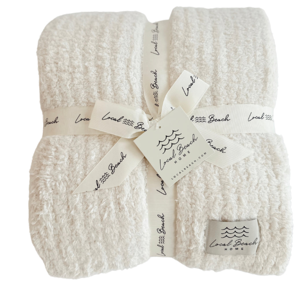 Local Beach Solid Ribbed Luxe Cozy Throw Blanket, Cream