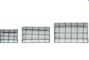Stoneware Trays with Grid Pattern, Set of 3