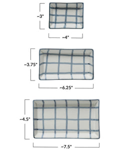 Stoneware Trays with Grid Pattern, Set of 3