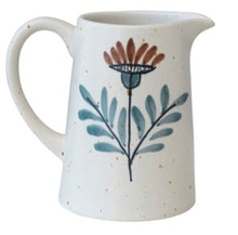 Load image into Gallery viewer, Hand-Painted Stoneware Pitcher with Floral Design

