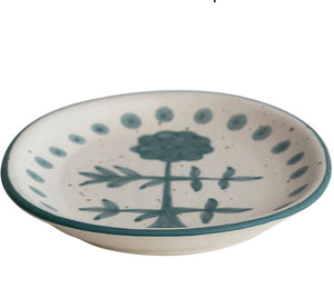 Hand-Painted Stoneware Platter, Floral Design, 8x10