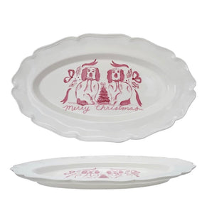 Stoneware Merry Christmas Staffordshire Dogs Platter