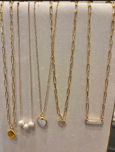 Cristina V Paper Clip Necklace with Opal Bar Pendant