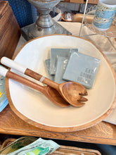 Load image into Gallery viewer, Large Montauk Mango Wood Enamel Bowl + Servers
