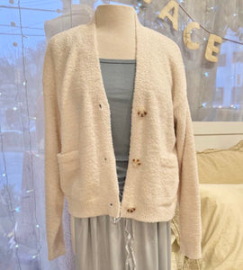 Marshmallow Fleece Cropped Cardigan, Almond