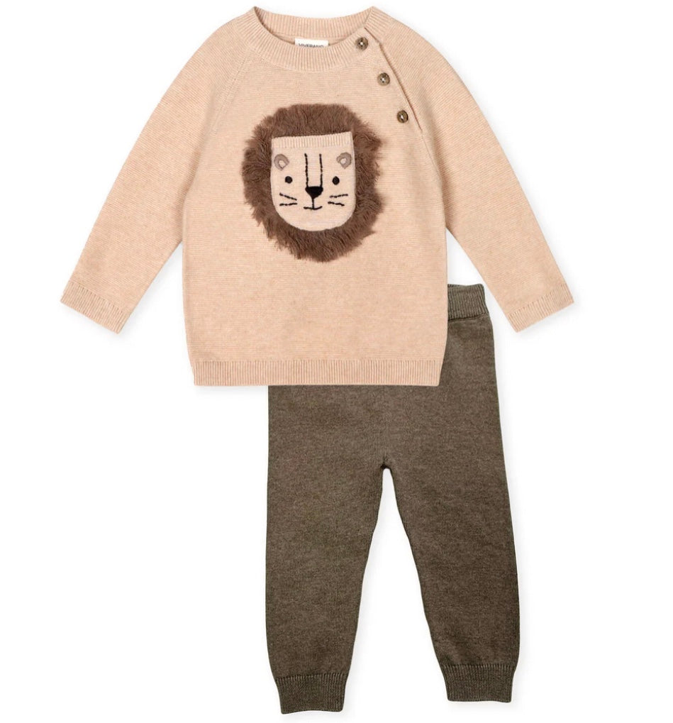 Lion Pullover Sweater + Pant Set, Oatmeal Heather