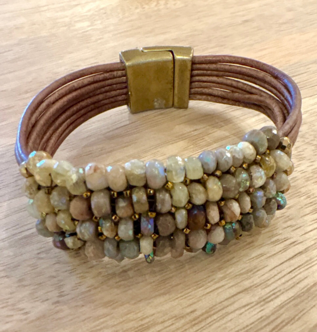 Martell Studio Mystic Aqua Gemstone + Leather Bracelet