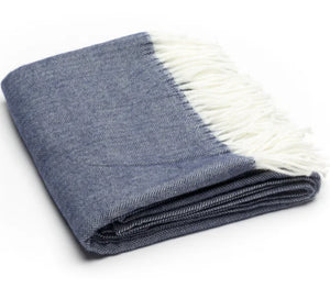 Fringed Herringbone Throw, Navy