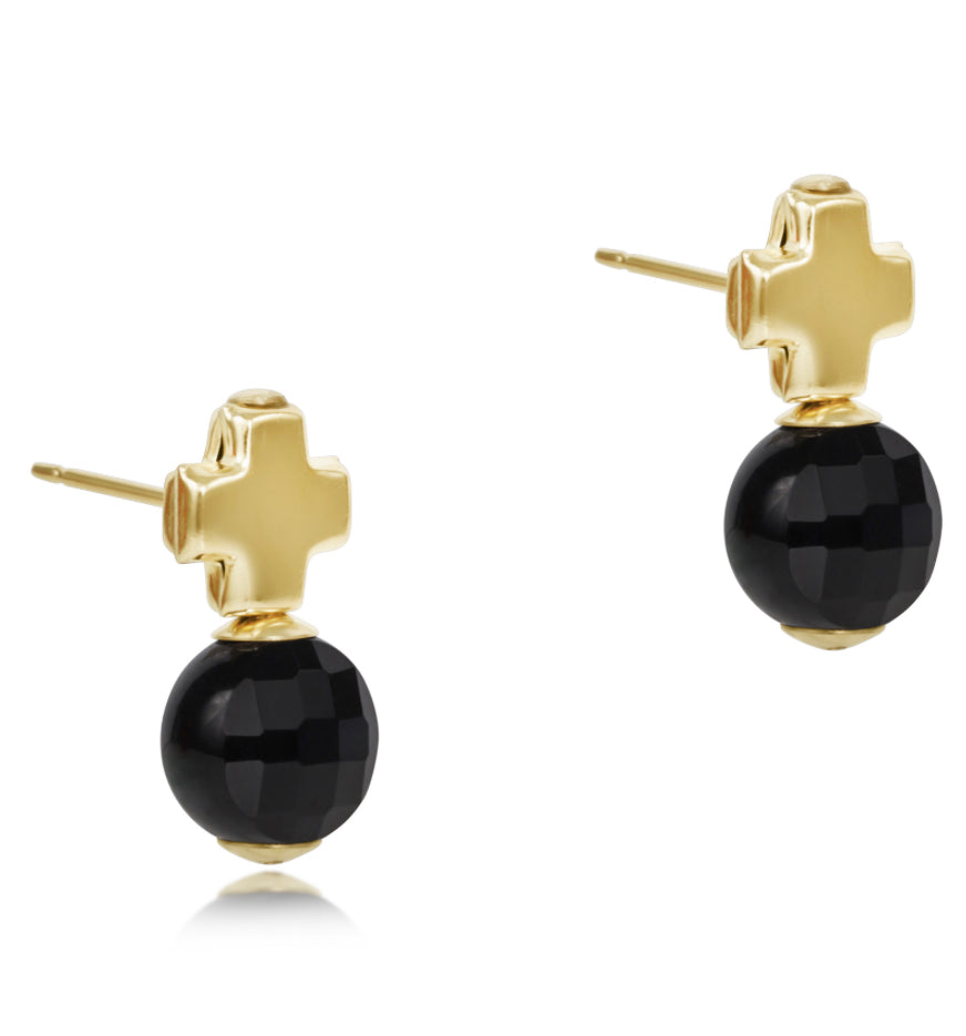 Enewton Signature Cross Gold Stud Earring with Onyx Drop