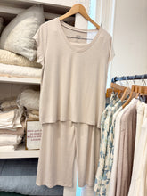 Load image into Gallery viewer, Faceplant Dreams Basic V-Neck Tee With Wide Leg Capri, Oatmeal
