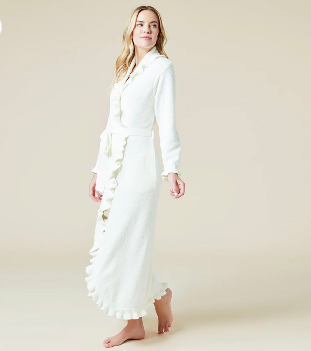 Long Ruffle Chenille Robe, Cloud White