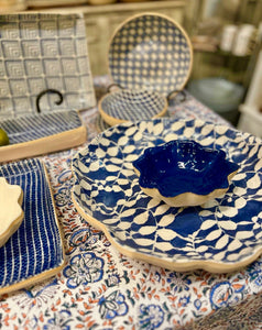 Blue Starflower Block Print Tablecloth (3 Sizes)