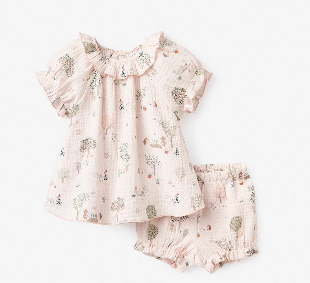 Elegant Baby Garden Picnic Organic Muslin Dress & Bloomers