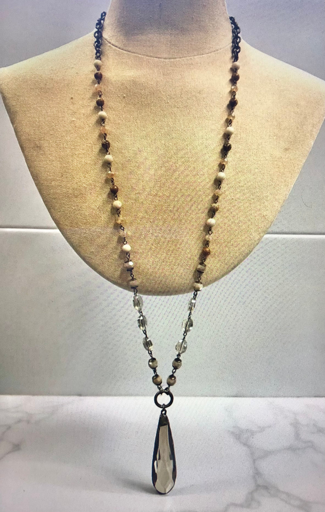 Jasper + Ivory Bead Chandelier Pendant Necklace