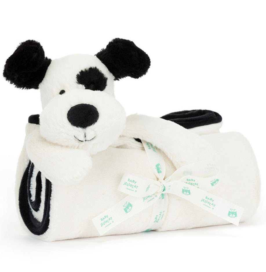 Jellycat Bashful Black and Cream Puppy Blankie