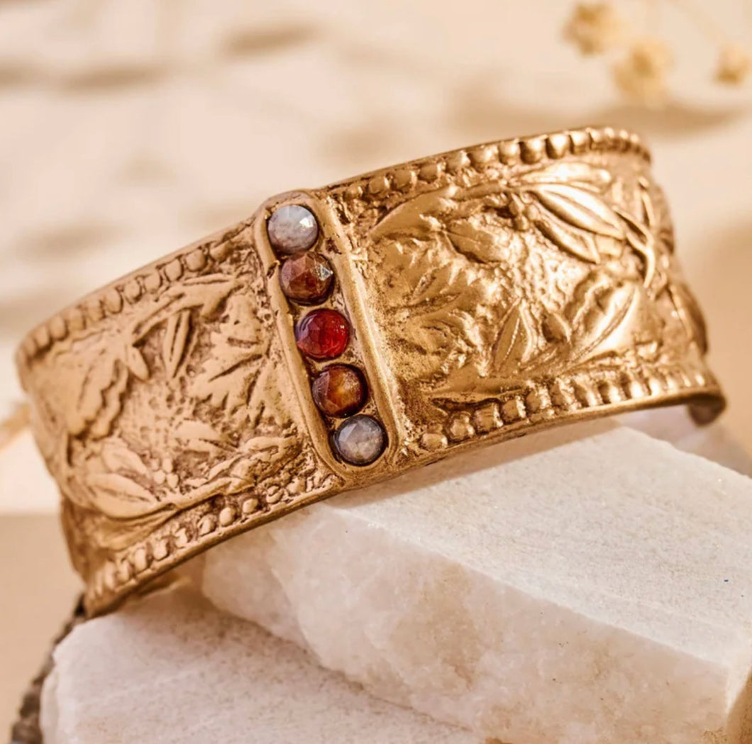 Wide Bronze Cuff With Ombre Stones (2 Styles)
