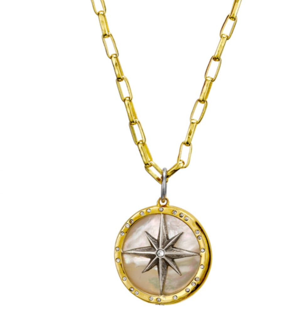 Waxing Poetic Rose of the Winds Compass Pendant on 20” Paper Clip Chain